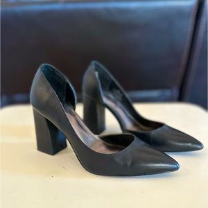Black pointed block heels